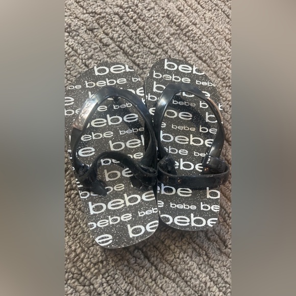 Bebe Toddler Girls Sandal Flip Flops Black White Size 6 Child Backstrap - Picture 4 of 4